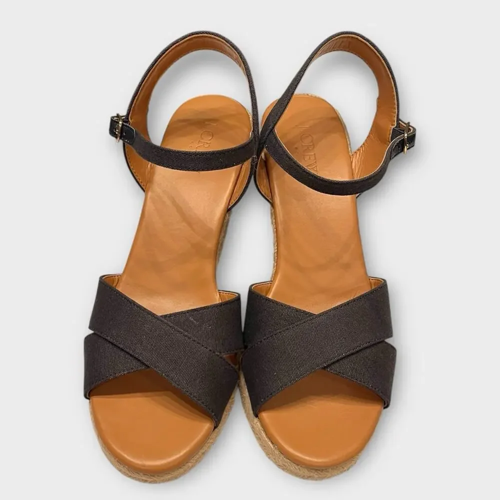 J. CREW Peep-toe wedge Women Sandals Size US 8 Navy espadrille Casual